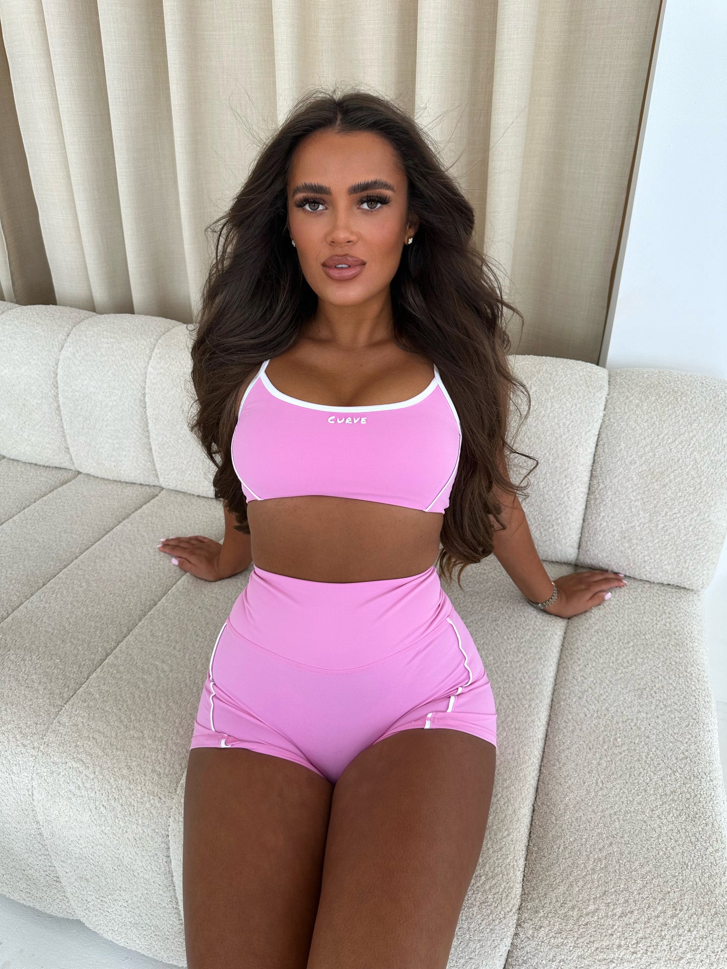 Pink contrast shorts two piece set