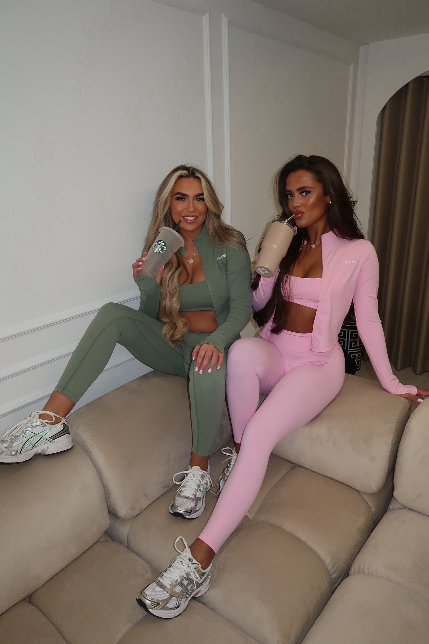 Pink 3 piece ruched bum legging set