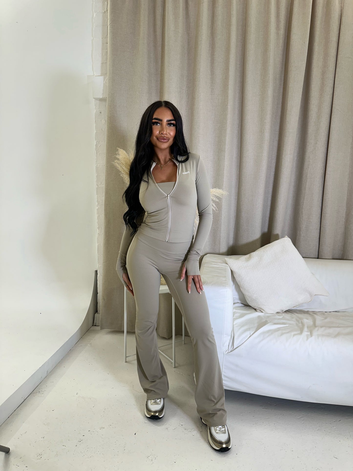 Grey flare ruched 3 piece set