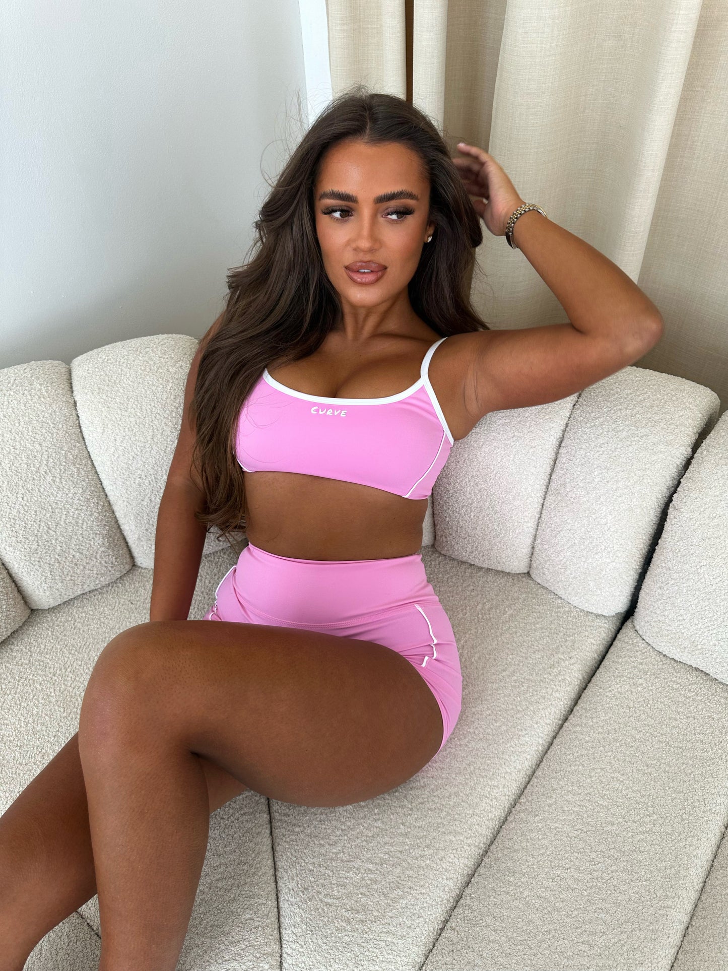 Pink contrast shorts two piece set