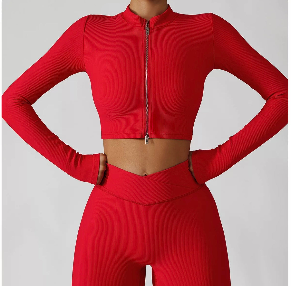 Red 3 piece zip up set