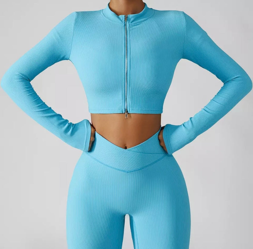 Blue 3 piece zip up set